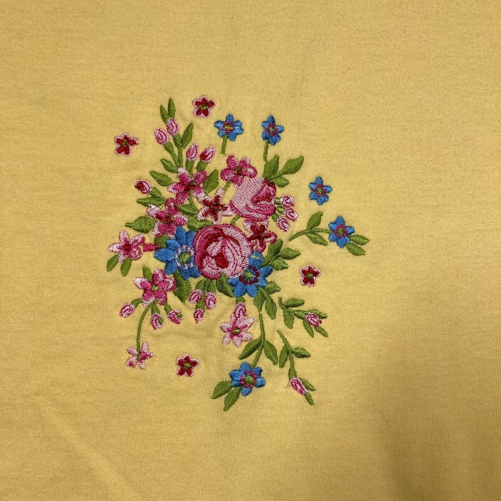 VTG Bobbie Brooks T Shirt Women's Medium Yellow Embroidered Top Grandma Core - Picture 3 of 16